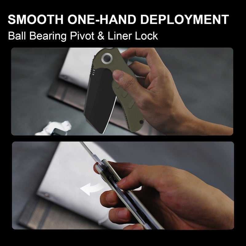 KIZER C01C XL Sheepdog Pocket Knife, 3.9" D2 Sheepsfoot Blade EDC Folding Knife with Green G10 Handle, Liner Lock, Flipper, and Pocket Clip, Camping Survival Knives for Men Women, V5488M1 - Image 3